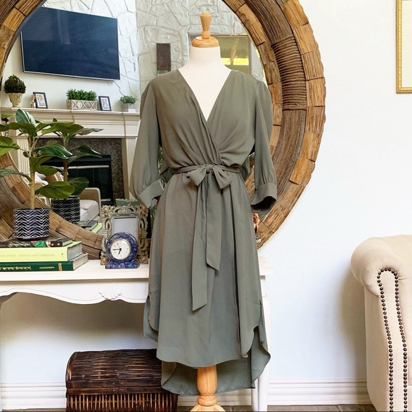 Bar III Dresses & Skirts - Bar lll • Mute Olive Wrap Dress